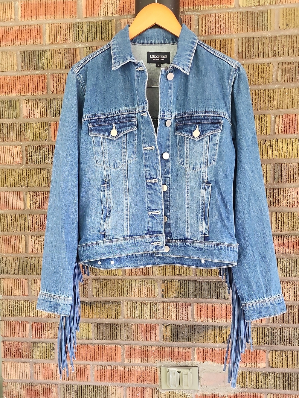 Lucchese Medium  Blue Denim Fringe Jacket - Women's Jean Jacket